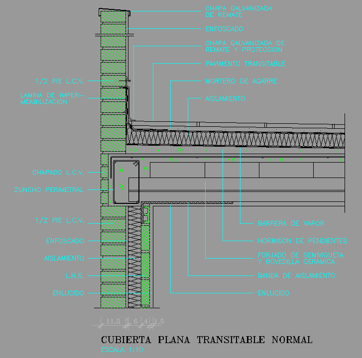 Bloque Autocad Detalle de Cubierta plana transitable normal